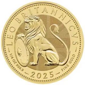 pièce d'or britannique lion britannique de 1/4 oz (2025) tube de 25 pièces